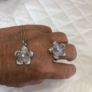 Moonstone & Sterling Floral Jewelry Set